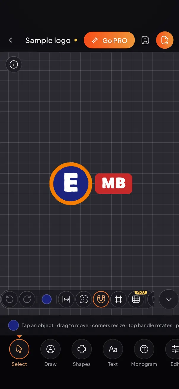 ThreadCAD editor with a digitized logo inside the hoop